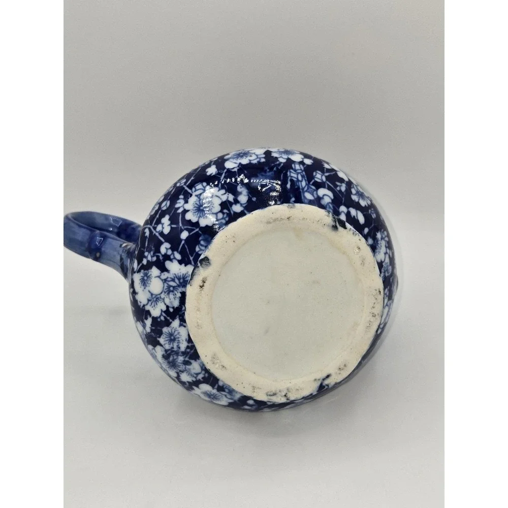 Antique Blue and White Chintz Floral Ceramic Teapot‎ with Lid Calico Style